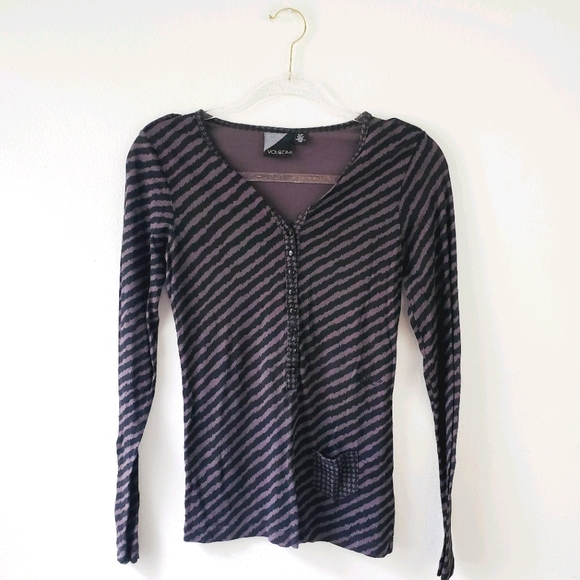 Volcom Striped Henley Long Sleeve Top Size Small - Picture 1 of 4